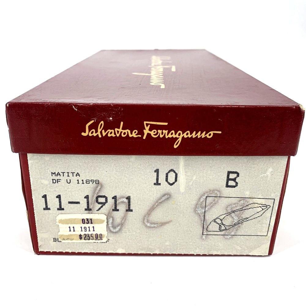 Salvatore Ferragamo Women Matita Black Leather Heel Gold Metal Logo Ring 10 B - Picture 3 of 16